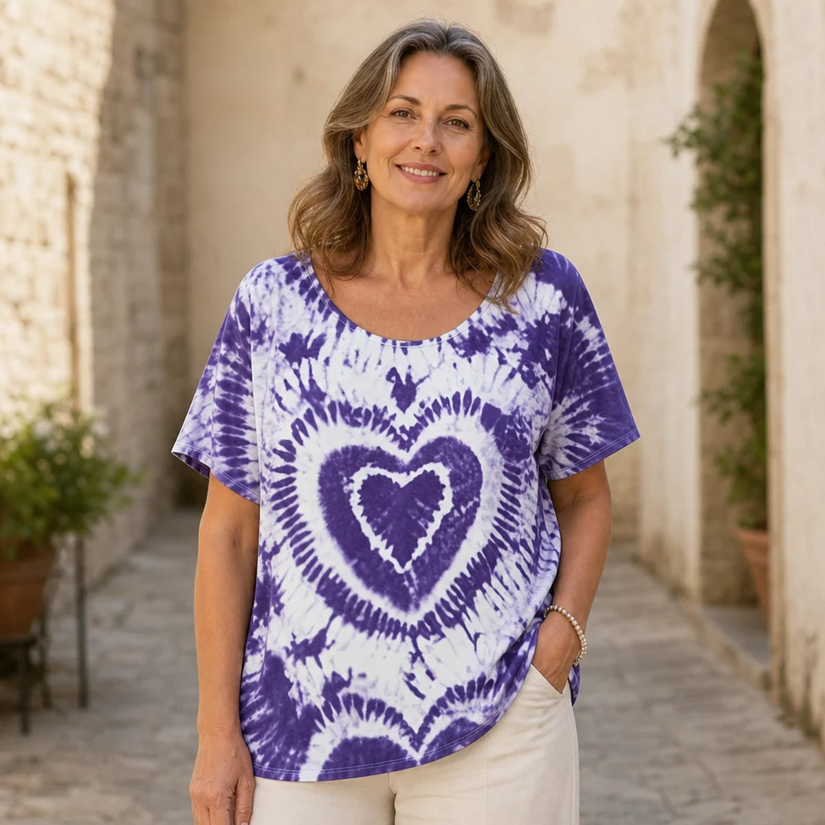 🛍️ Nou în Colecție: Tricou de Damă Mărimi Mari XL-5XL ✨ Imprimeu Tie-Dye Inimă Gradient | Croială Lejeră & Confortabilă