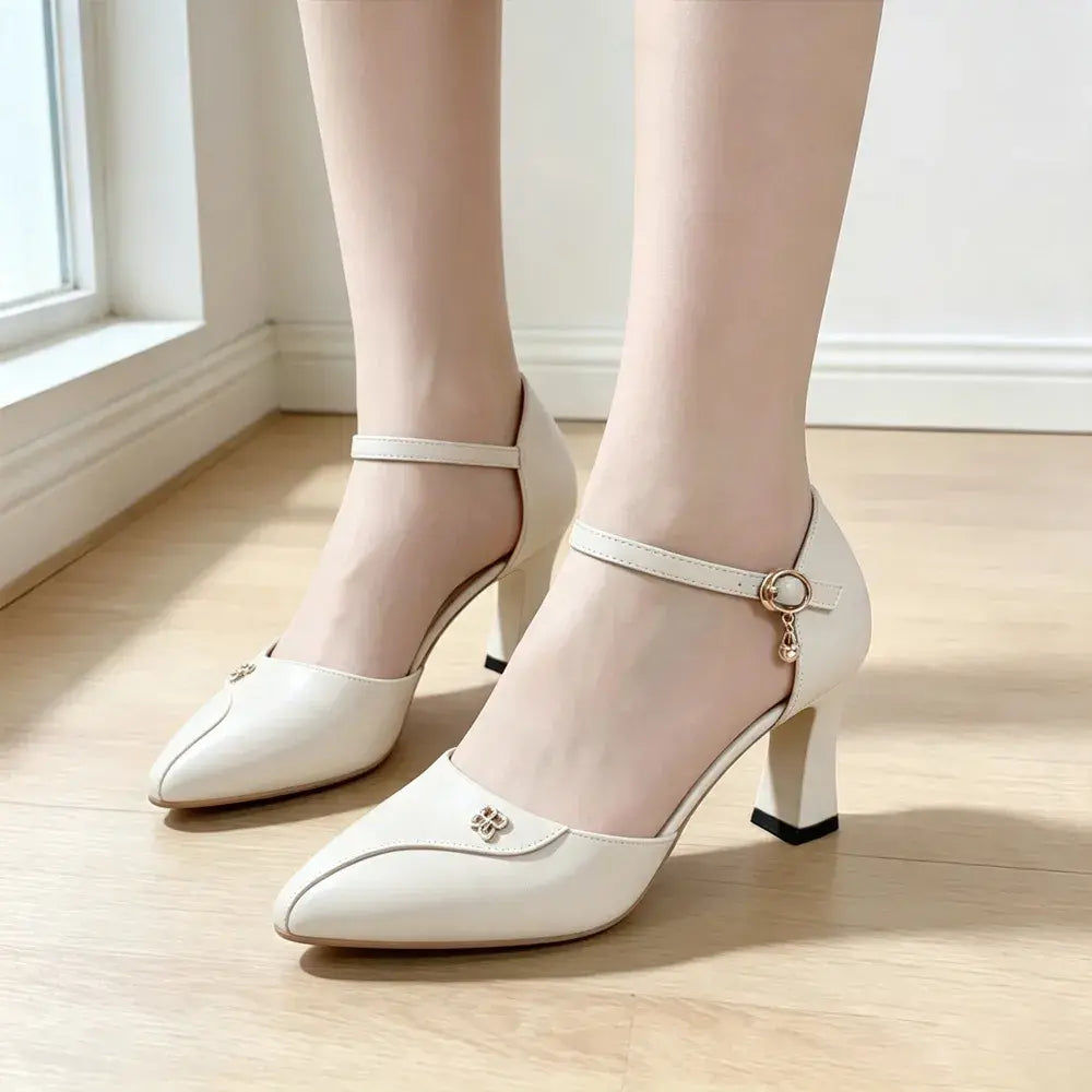 ✨ Eleganță rafinată și confort absolut! Sandale elegante din piele cu toc gros și baretă pe gleznă (Mărimi 35-40 / Ideal de purtat toată ziua)! 👠