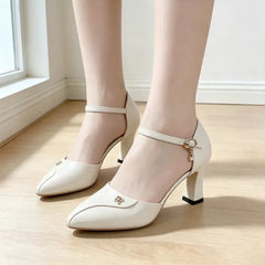 ✨ Eleganță rafinată și confort absolut! Sandale elegante din piele cu toc gros și baretă pe gleznă (Mărimi 35-40 / Ideal de purtat toată ziua)! 👠