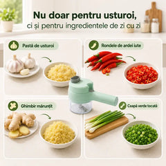 Tocător Electric Multifuncțional fără Fir 2-în-1 Tip Gatling – Mini Robot de Bucătărie Portabil pentru Usturoi, Legume și Carne 🧄⚡