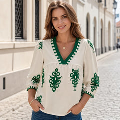 Tendințe Vară 2026! 👑 Bluză Elegantă în Stil Bohemian cu Imprimeu Digital și Decolteu în V 👚 5 Culori Disponibile (Mărimi S-2XL), Rafinament Fără Efort! ✨