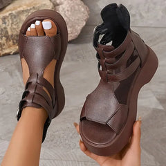🍂【Piele naturală premium selecționată】Sandale romane retro cu talpă groasă, stil modern