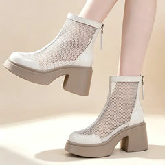 👢【Înălțare 5CM】Botine moderne cu plasă și perforații, cu talpă groasă