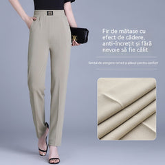 【XL-6XL】👖Pantaloni de vară din mătase glacială, cu talie înaltă și croială dreaptă