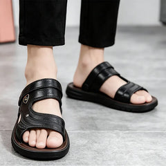 👞【Aspect din piele naturală integrală 100%】Sandale bărbătești moderne, respirabile, cu purtare 2 în 1