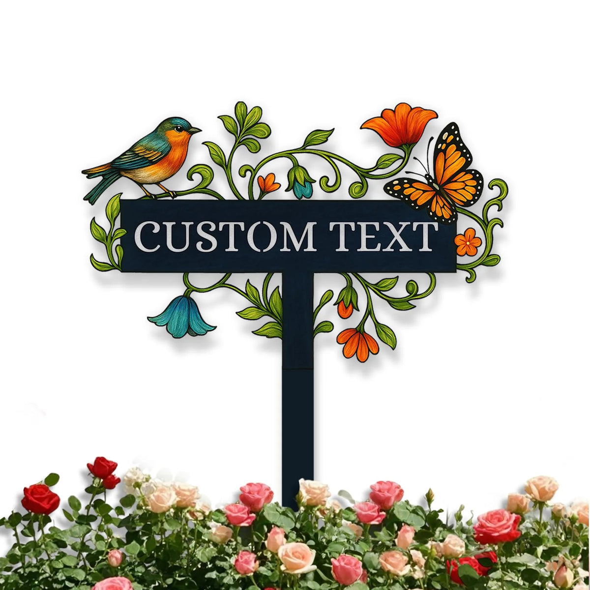 Ornament Metalic în Formă de Pasăre Colibri și Flori – Artă de Curte, Plăcuță Decorativă pentru Gard sau Perete