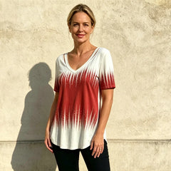 👕Tricou casual din bumbac, cu decolteu în V și imprimeu — efect degrade pentru un look mai modern