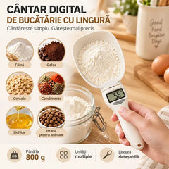 ✨ Cântar Digital de Bucătărie Tip Lingură (Interval: 1g-800g) 🥣 | 🍼 Ideal pentru Mâncarea Bebeluşilor & Patiserie · Cap Detașabil · Baterie Inclusă
