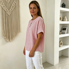 👕☀️Tricou de vară la modă cu imprimeu în dungi