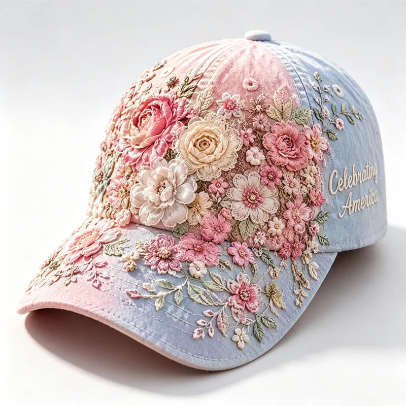 🌸👒Pălărie elegantă și la modă, cu broderie florală 3D