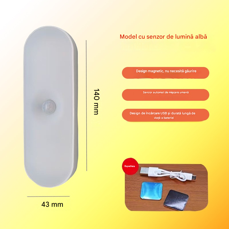 🔥🔥【Cumpără 2 și primești 2 gratis--Pachet de 4】🏡💡Lampă LED inteligentă cu senzor de prezență, ușor de încărcat și practică.