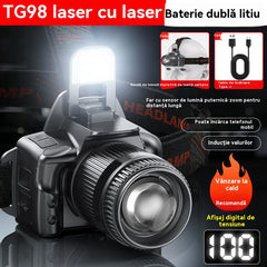 💡Lanternă frontală cu inducție puternică pentru uz casnic, uz exterior, zoom, rază lungă de acțiune, reîncărcabilă, de lungă durată, plimbări nocturne, aventură, pescuit nocturn