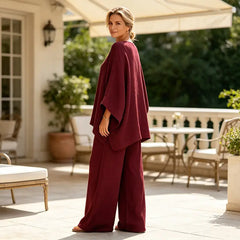 Set din In și Bumbac: Cămașă Oversize și Pantaloni Largi, Stil Minimalist și Răcoros, Mărimi S-3XL