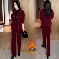 💖【Haină exterioară + pantaloni】💥Set nou de iarnă cu căptușeală de fleece și țesătură groasă