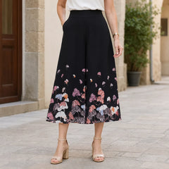 Pantaloni Largi de Vară din Șifon cu Imprimeu Modern——Efect instant de alungire și subțiere!