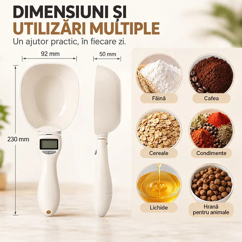 ✨ Cântar Digital de Bucătărie Tip Lingură (Interval: 1g-800g) 🥣 | 🍼 Ideal pentru Mâncarea Bebeluşilor & Patiserie · Cap Detașabil · Baterie Inclusă