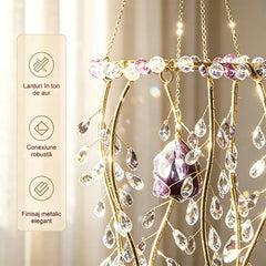 🍃💎Clopoțel de vânt cu crenguțe și frunze, din cristal natural pentru captarea luminii—— Energie Pozitivă și Relaxare pentru Căminul Tău!