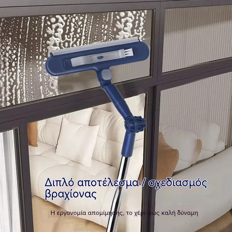 🧼✨ Burete de curățat și racletă de apă 2 în 1, cu două fețe 📏, cu mâner lung extensibil, potrivit pentru curățarea geamurilor în locuri înalte