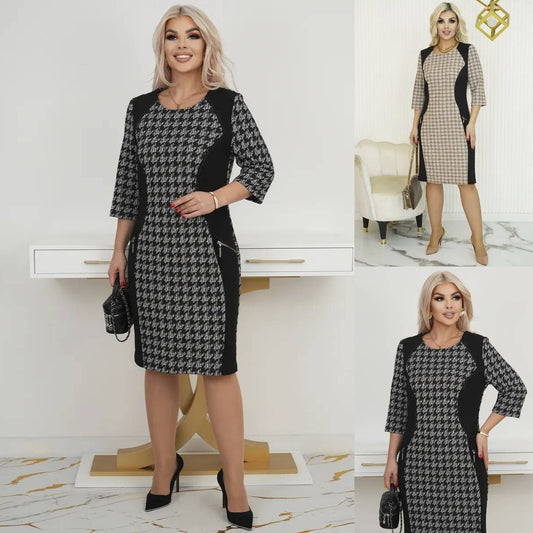 🔥【Χειμερινή Μόδα】🌷🌞 Ζεστό Φόρεμα με Στενή Γραμμή και Καρό