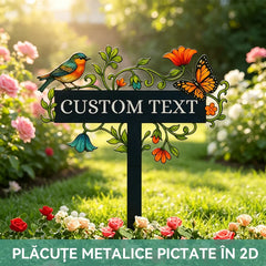 Ornament Metalic în Formă de Pasăre Colibri și Flori – Artă de Curte, Plăcuță Decorativă pentru Gard sau Perete