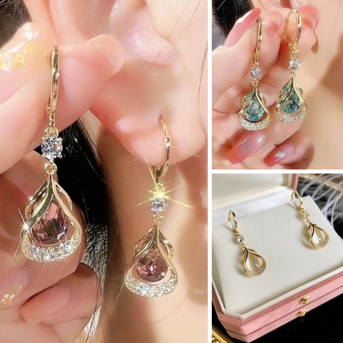 ✨️【Σετ με 3 τεμάχια】💎Μοντέρνα κομψά σκουλαρίκια σταγόνας με πέτρα