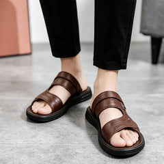 👞【Aspect din piele naturală integrală 100%】Sandale bărbătești moderne, respirabile, cu purtare 2 în 1