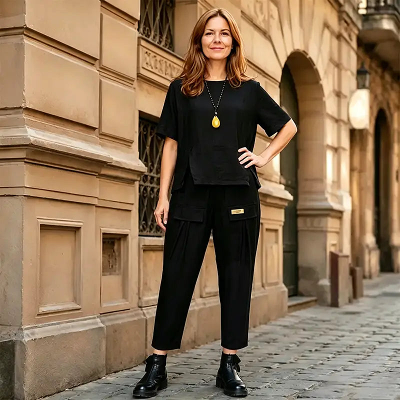 Set de Vară Lejer din 2 Piese: Bluza cu Decupaj Lateral și Pantaloni Harem Anti-Strângere, Mărimi Mari L-4XL
