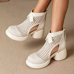 👢Cizme sandale înalte cu talpă groasă, țesătură elegantă și design împletit perforat