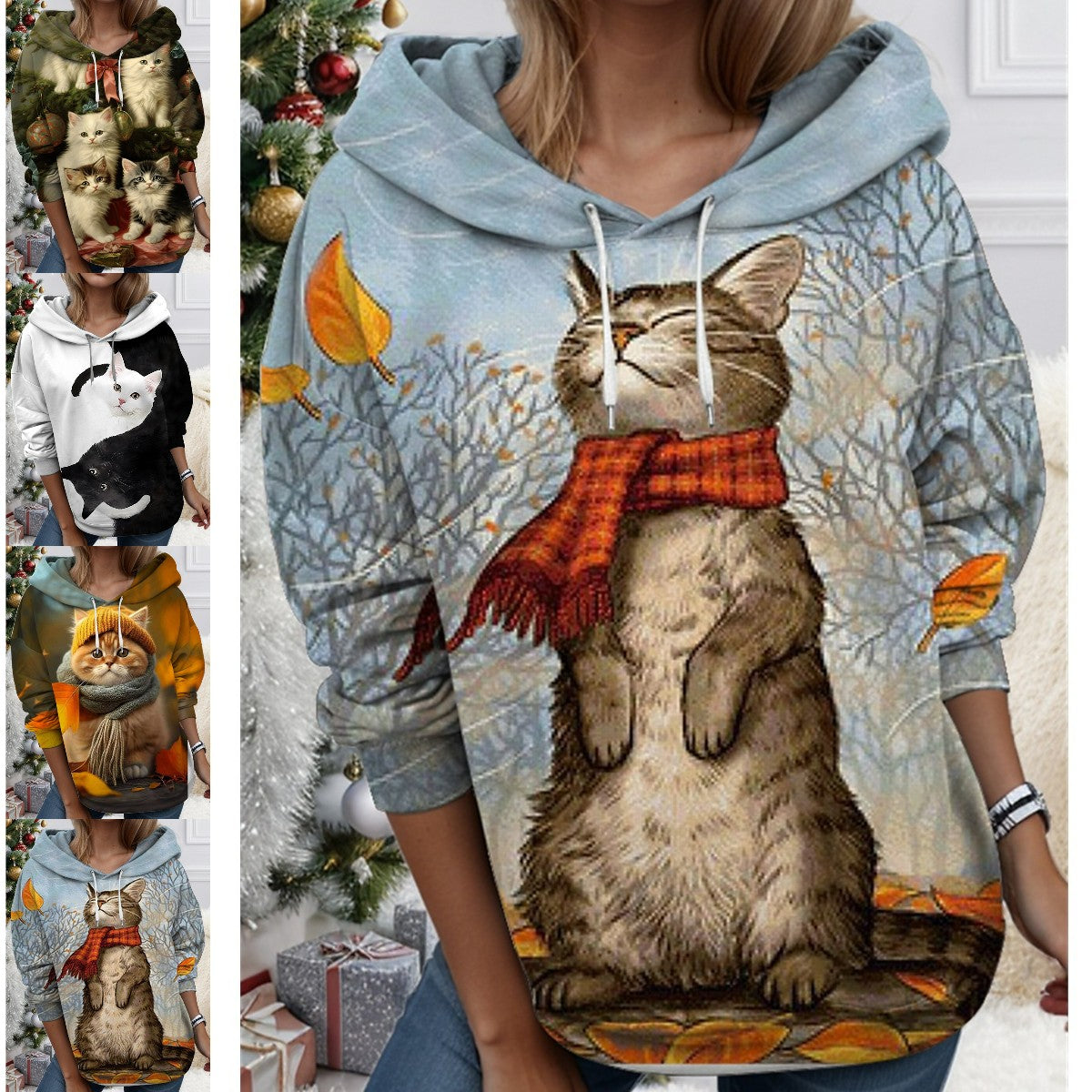 🐱【S-6XL】Νέα γυναικεία χειμερινή μπλούζα με χαριτωμένο σχέδιο γάτας