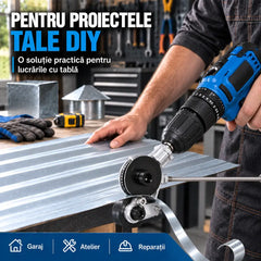 ⚡ Adaptor de Tăiere Tablă pentru Bormașină! Transformă Bormașina într-o Unealtă Practică de Tăiat · Tăiere Curată și Rapidă fără Efort · Compatibil cu Bormașini Uzuale · Ideal pentru DIY, Atelier și Reparații!