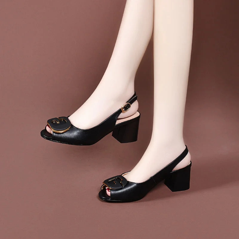 Sandale Elegante cu Toc Gros 5.5cm: Piele Moale, Design Decupat, Mărimi 35-40