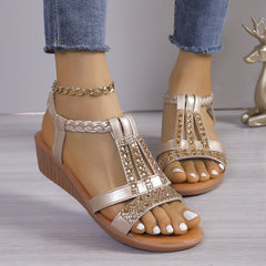 💎Sandale din piele naturală cu platformă ortopedică și strasuri elegante