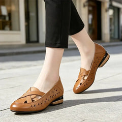【35-40】Pantofi Eleganți Francezi din Piele Naturală cu Design Perforat și Talpă Moale
