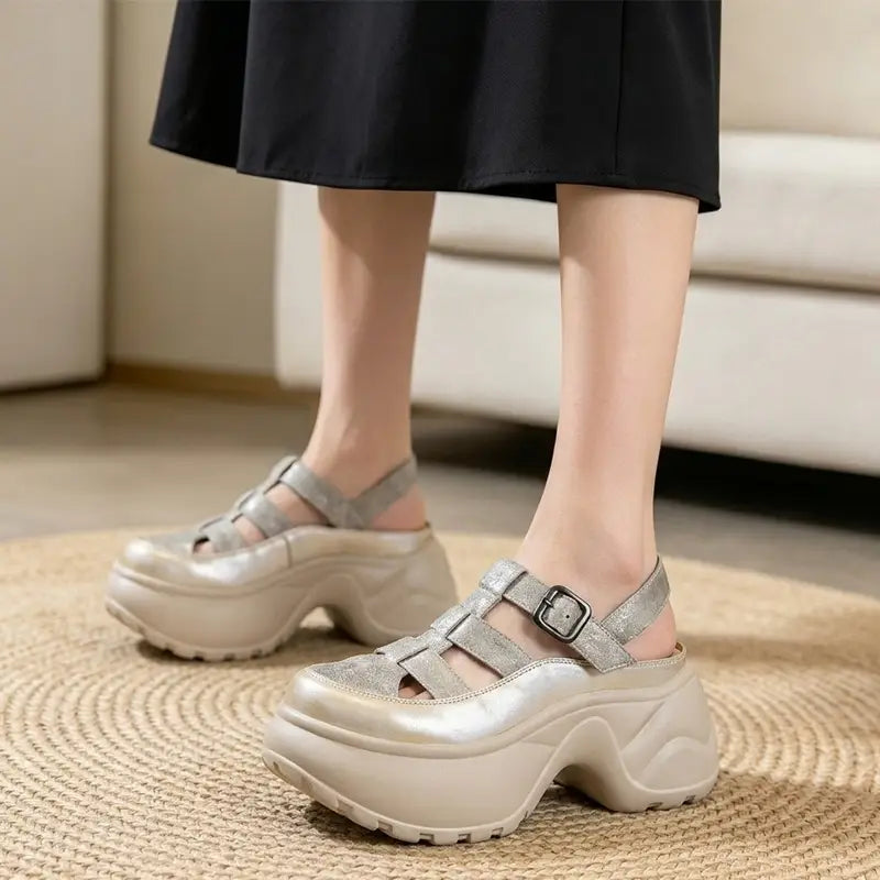 Sandale cu Platformă Damă Tip Sneakers: Talpă Moale Anti-Oboseală, Amortizare și Suport pentru Arcul Piciorului, Respirabile și Ușoare