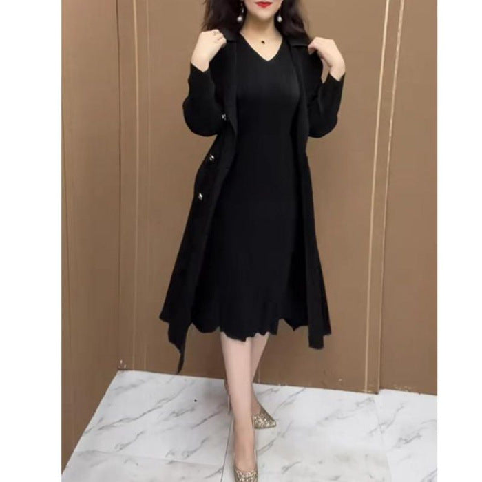 🍂👗【Το best seller του καταστήματος】Ελαστικό φόρεμα δύο σε ένα με τονισμένη μέση και αδυνατιστική εφαρμογή