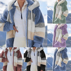 🔥Profitați de 50% reducere în timpul promoției💥☃️❄️Geacă nouă de damă din fleece gros, cu dungi și contraste de culoare