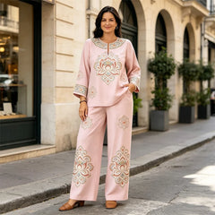Set Damă Elegant cu Imprimeu | Bluză și Pantaloni Largi | Mărimi S-3XL