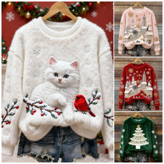 🎄❄️【Ειδική τιμή -50%】Γυναικείο Χριστουγεννιάτικο Πουλόβερ από Φανέλα, με Εξαιρετικό Σχέδιο