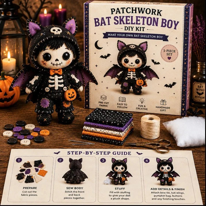 Set Kit DIY Păpușă Patchwork „Ziua Morților”, Pachet Complet de Cusut manual cu Instrucțiuni, Decorațiune Creativă de Halloween