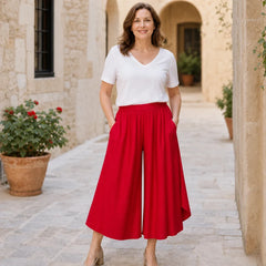 Pantaloni Trei Sferturi Stil Culottes din Mătase Texturată, Pantaloni de Vară Subțiri și Răcoroși, Outfit Casual de Vacanță