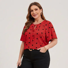 💖Tricou Elegant cu Imprimeu Inimă și Șnur Decorativ