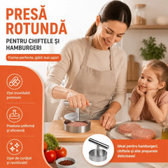 Presă Manuală din Oțel Inoxidabil pentru Burgeri și Chiftele – Forma Inelară pentru DIY Burgeri de Vită, Turte și Onigiri (Ofertă Promoțională 1+1 GRATIS / Pachet cu 2 Bucăți) 🍔🥩🍔