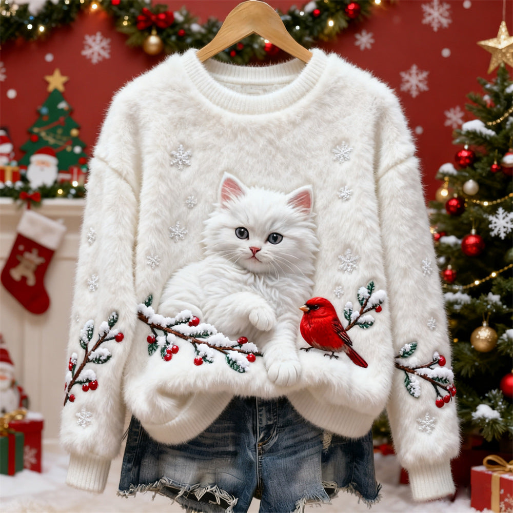 🎄❄️【Ειδική τιμή -50%】Γυναικείο Χριστουγεννιάτικο Πουλόβερ από Φανέλα, με Εξαιρετικό Σχέδιο