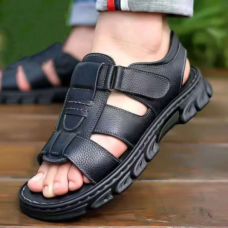 🔥【38~44】Sandale de plajă pentru bărbați, din piele moale, anti-alunecare, lucrate manual