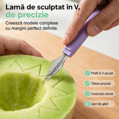 Set Multifuncțional 3 în 1 din Oțel Inoxidabil – Instrument pentru Cupat, Modelat și Curățat Fructe (Pepene, Pepene Galben, Kiwi) 🍉 Melon Baller & Carver Set