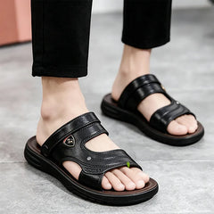 👞【Aspect din piele naturală integrală 100%】Sandale bărbătești moderne, respirabile, cu purtare 2 în 1