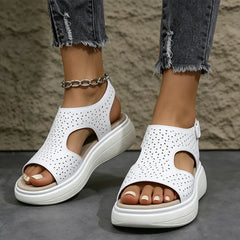 ⚪👡Sandale moderne în stil roman, cu decupaje și talpă groasă