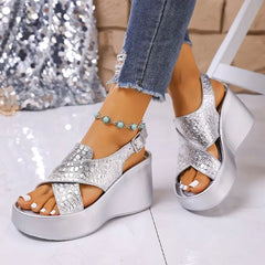 Sandale Elegante cu Platformă și Toc Pană 8cm: Barete Încrucișate Textură Croco, Mărimi Mari 35-42