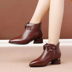 【Best seller-ul magazinului】 👠Cizme retro din piele naturală cu talpă groasă și fundă decorativă