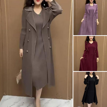 【M-4XL】Φθινοπωρινό νέο ελαστικό ψεύτικο φόρεμα δύο τεμαχίων αντιανεμικό